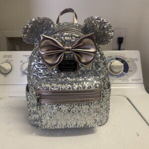 Loungefly Disney Minnie Mouse Silver Sequin Mini Backpack NWT